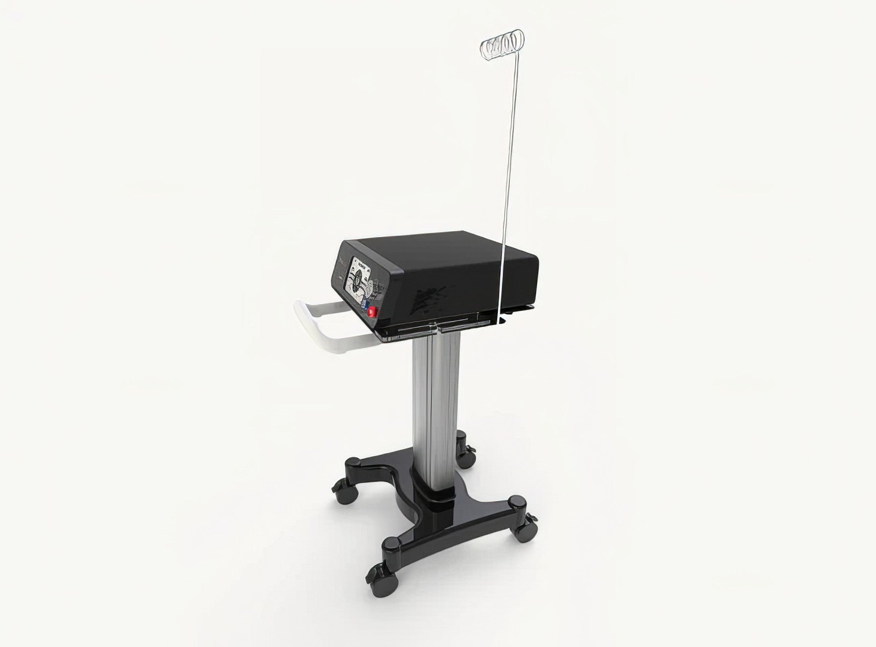Black medical device on a wheel stand with side view. Apolex Tite smart RF lipolysis device is a great value aesthetic laser purchase.