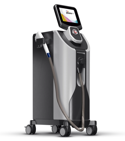 Image of Etherea MX Premium Laser Device on wheels with one handpiece. It is a great value laser device purchase.