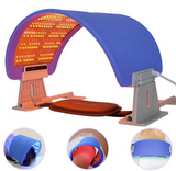 A foldable 7 color LED panel designed for skin rejuvenation, displayed with close-up shots of the individual LED lights and the device being worn by a person. It is an ideal LED device purchase.