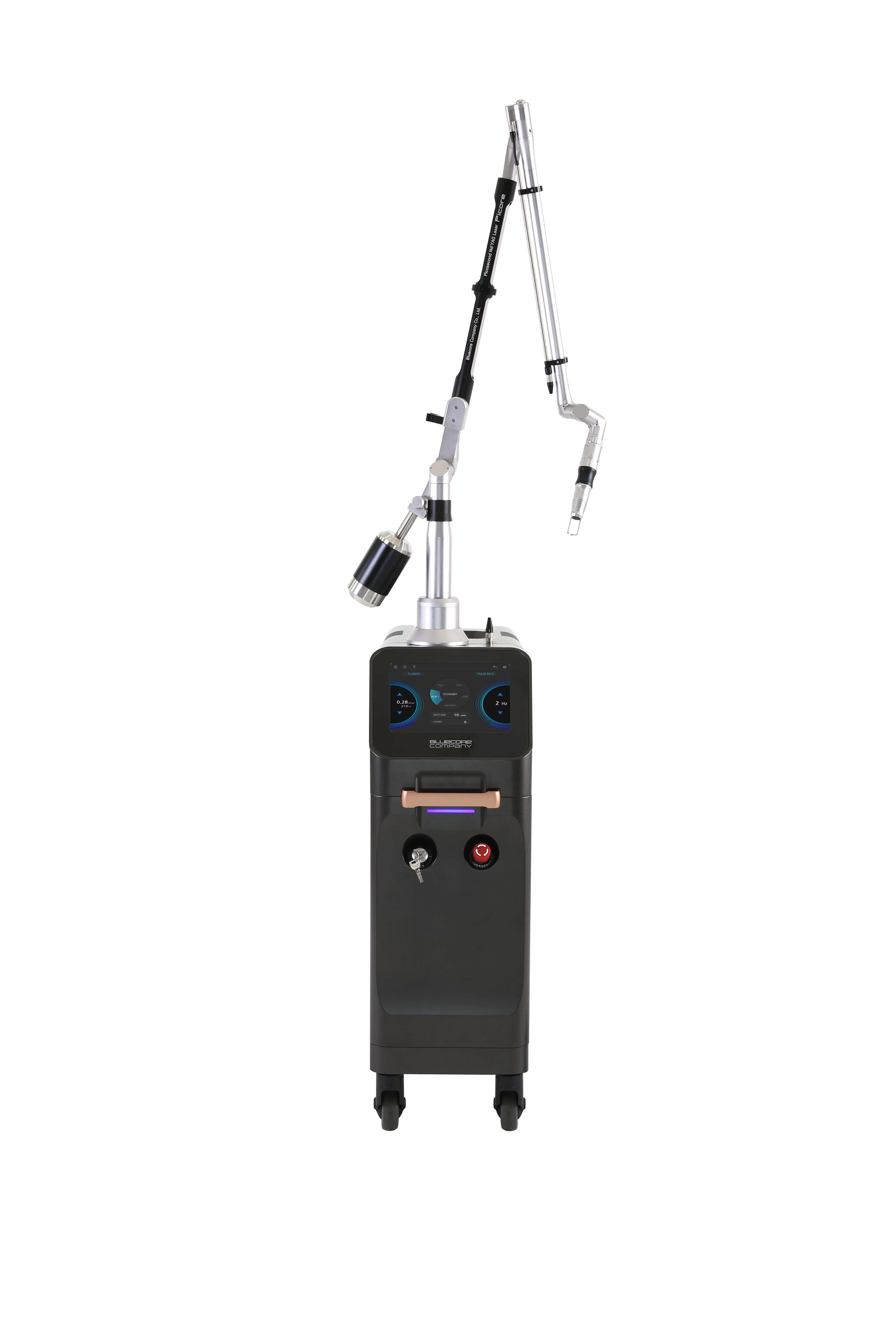 Lacora's Picore Picosecond Device showing the front of laser device. It is a great value for Picosecond Nd:YAG Laser purchase.