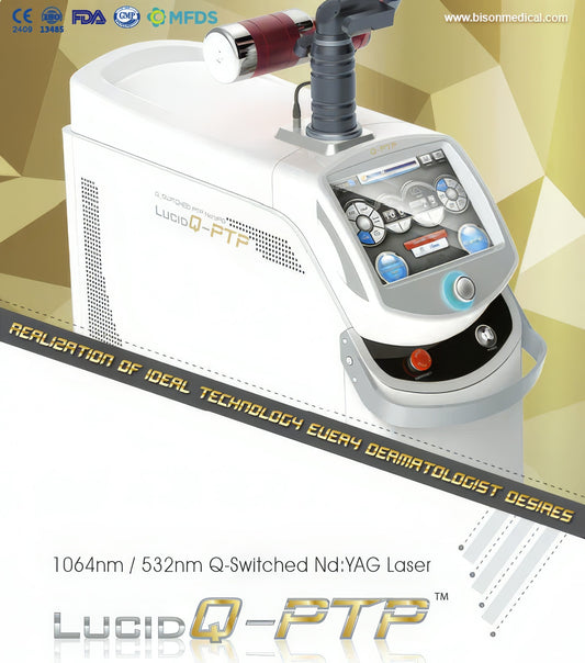 LUCID Q-PTP laser device with digital display and control buttons. It is a great value aesthetic laser purchase.