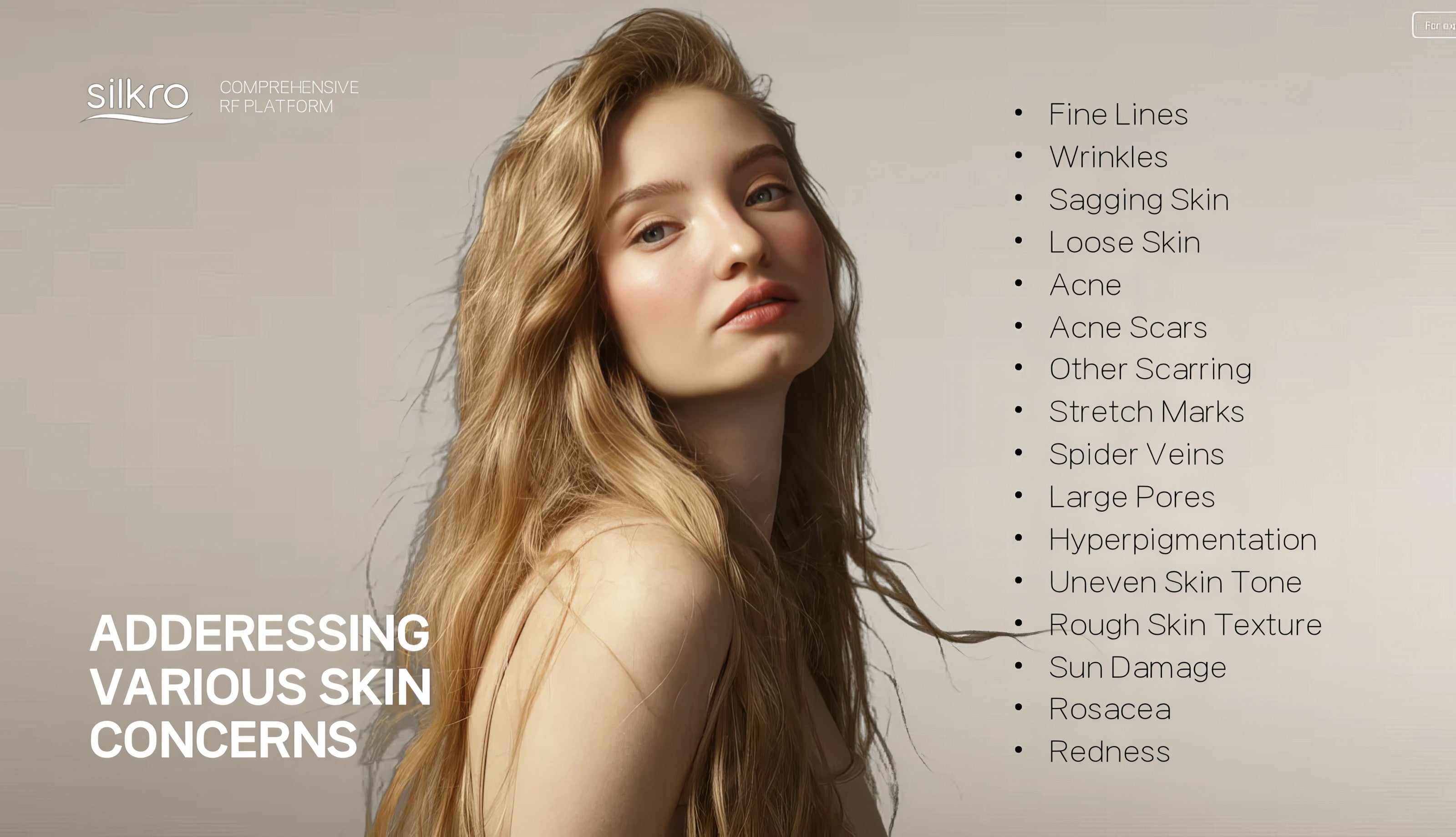 Image addressing various skin concerns treated by Silkro RF Medical device. It is a . It is a great value radiofrequency microneedling purchase.