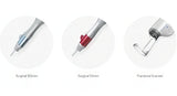 Three medical devices labeled 'Surgical 100mm', 'Surgical 50mm', and 'Fractional Scanner' on a white background. It is an ideal device purchase.