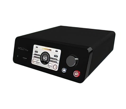 Black electronic device with control panel. It is a great value aesthetic laser purchase. 