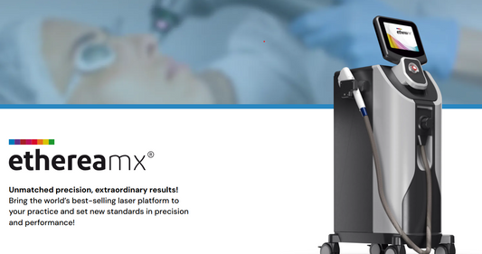 Image of Etherea MX Premium Laser Device on wheels with one handpiece. It is a great value laser device purchase.