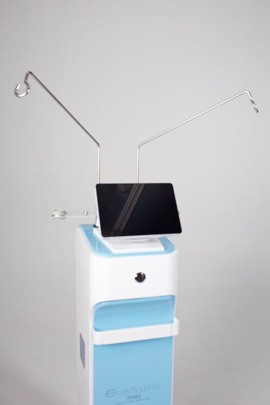 Image of Ellisys Sense aesthetic device showing the top half and user interface. Vendor is Lacora. It is a great value microneedling radiofrequency purchase.