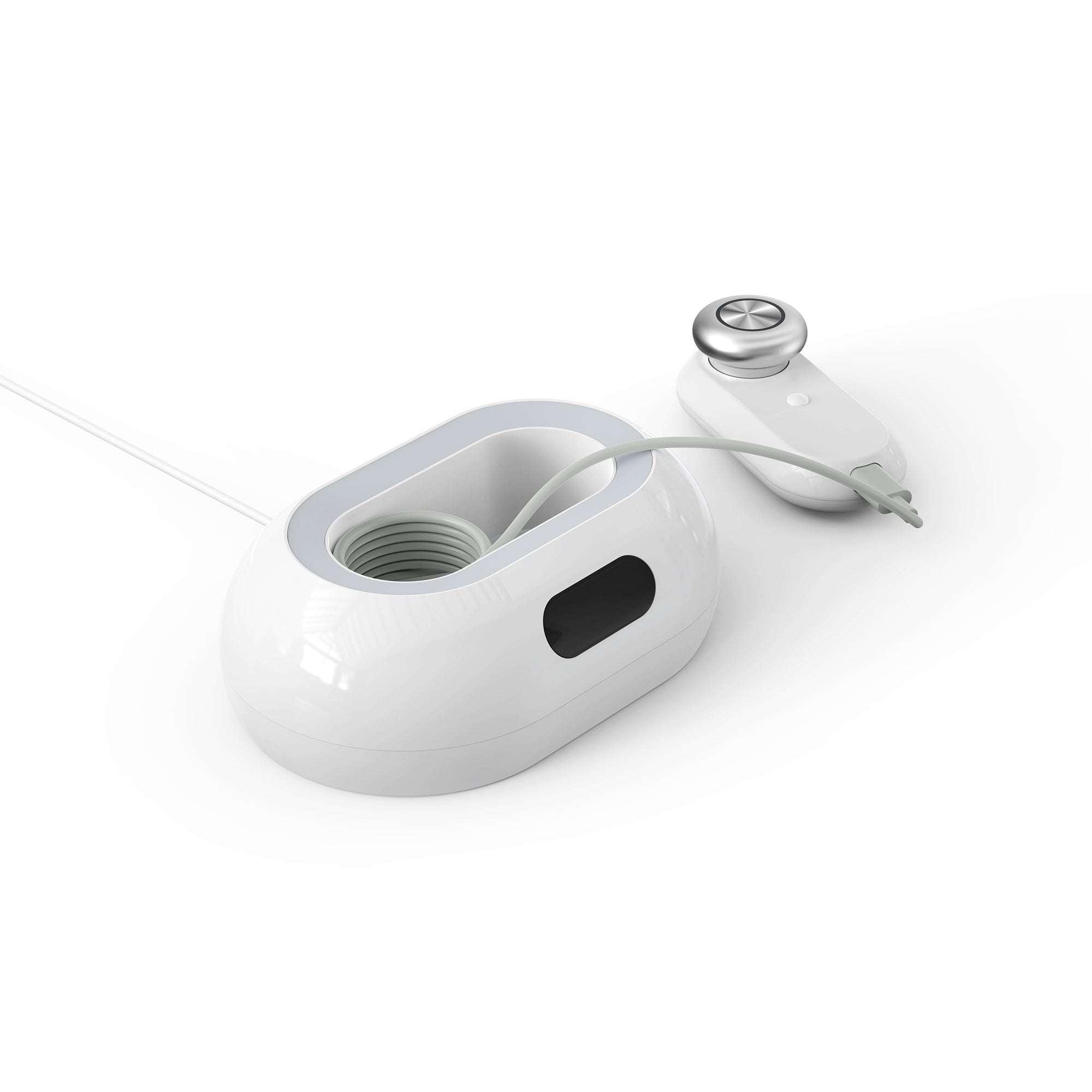 MLAY Radiofrequency Beauty Device RF02, with a white circular base and a handheld device attached via a cable. It is an ideal RF Laser device purchase. 