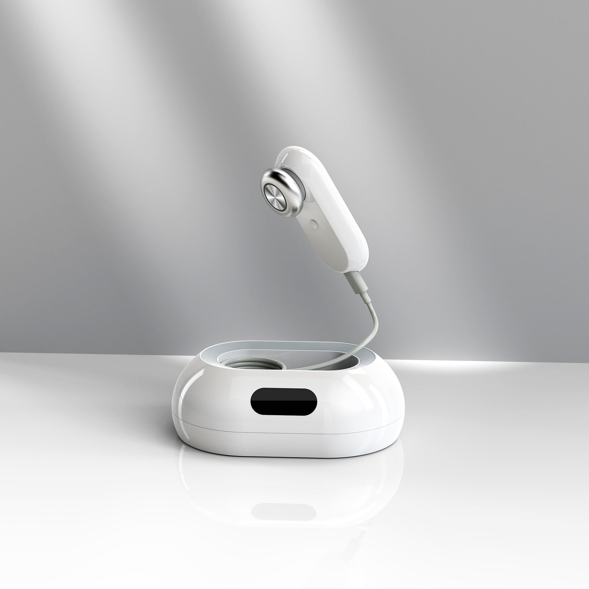 MLAY Radiofrequency Beauty Device RF02, with a white circular base and a handheld device attached via a cable. It is an ideal RF Laser device purchase. 