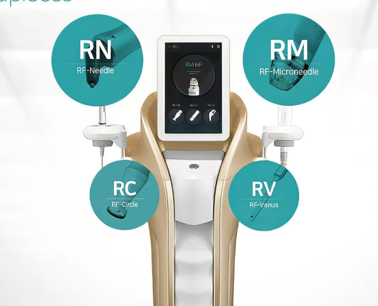 Silkro RF Medical device with RF technology labeled RN, RM, RC, and RV. It is a great value Radiofrequency Microneedling purchase.